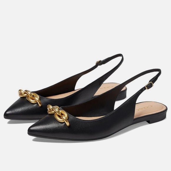 Coach Black Flats with Gold Chain Accent - Picture 1 of 7